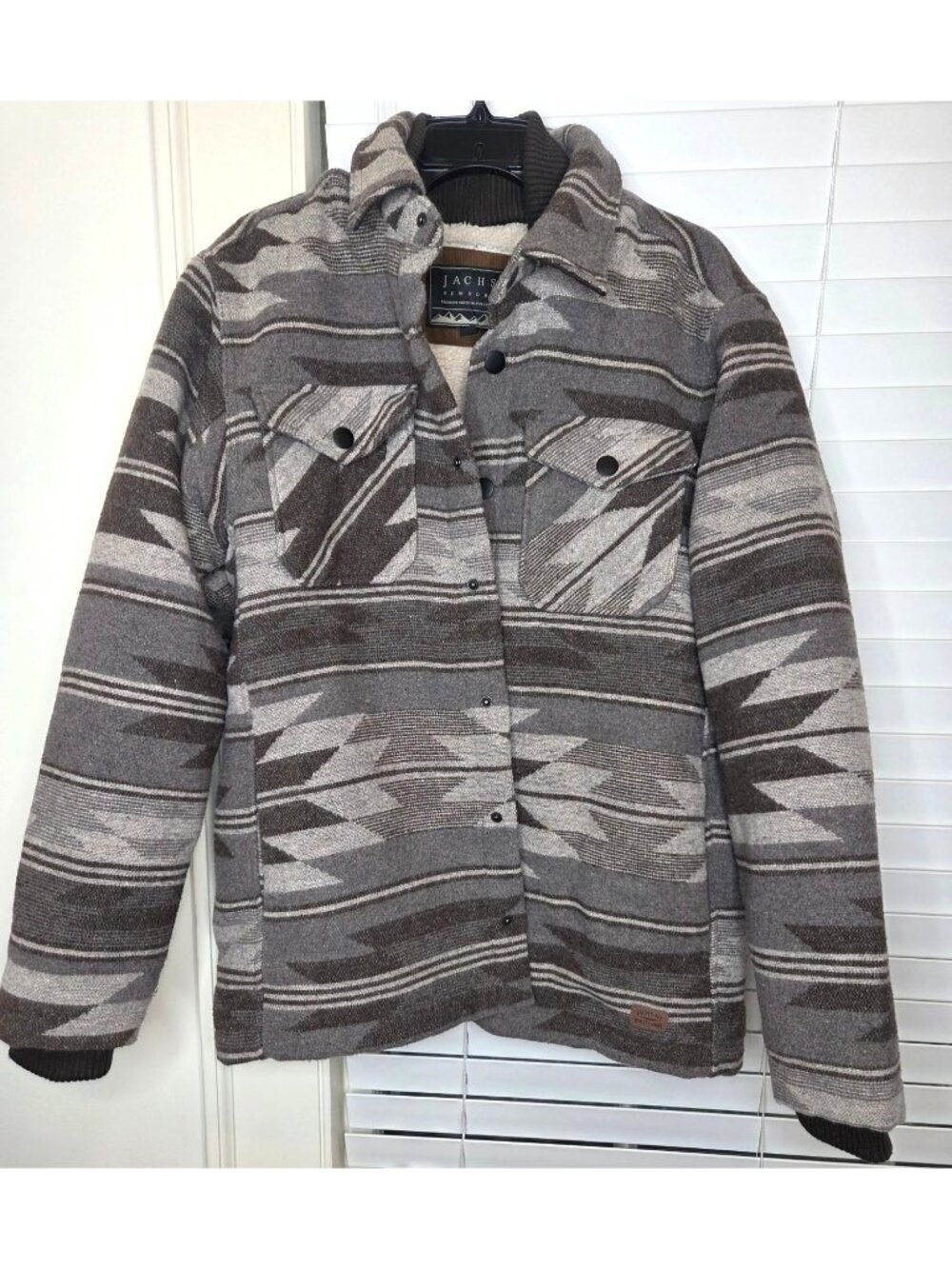 Jachs New York Mens Jacket Aztec Pattern Wool-Blend Sherpa-Lined Brown M